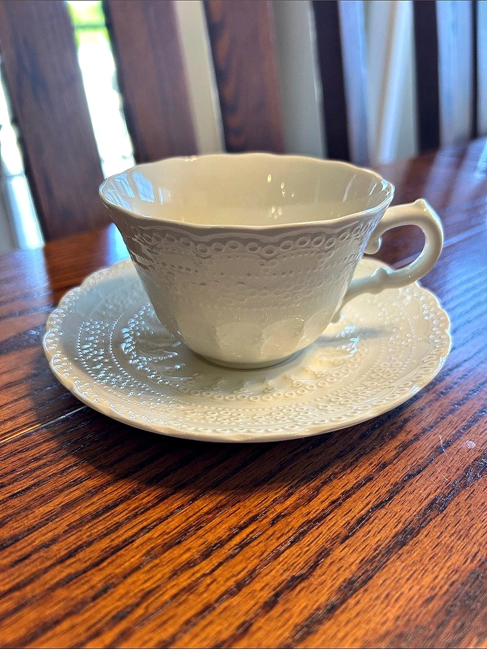 Spode Jewel Teacup and Saucer Set in White Like New